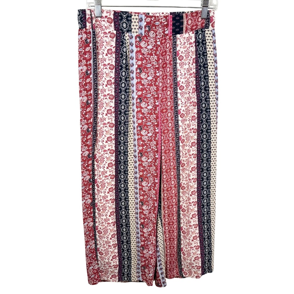 New Directions Small Capri Pants Patchwork Red Floral Striped Wide Palazzo 852